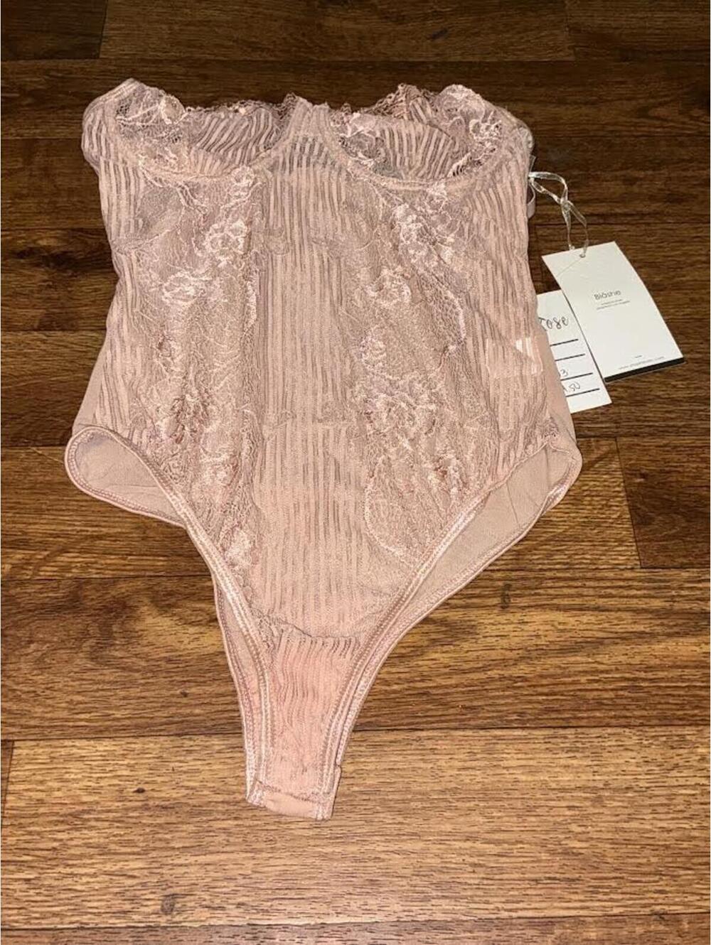 Blashe Pink Lace and Mesh Bodysuit Small